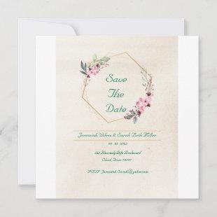 Save The Date - Green Floral Design - Flat Card