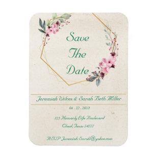 Save The Date - Green Floral Design -   Invitation Magnet