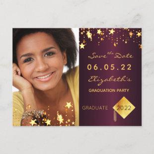Save the Date photo graduation party 2022 burgundy Postcard