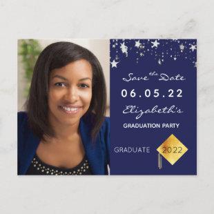 Save the Date photo graduation party 2023 blue Postcard