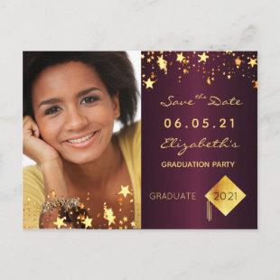 Save the Date photo graduation party burgundy Postcard