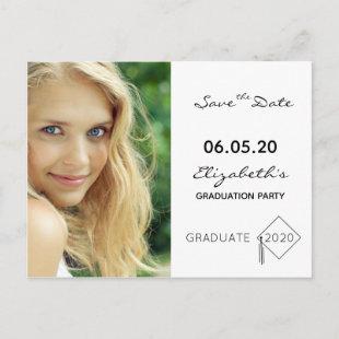 Save the Date photo graduation party white Postcard