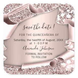 Save The Date QUINCEAÑERA Sweet 16th Rose  Square Sticker