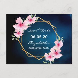 Save the Date tropical blue graduation party  Postcard