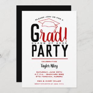 Scarlet and Black Graduation Party Invitation