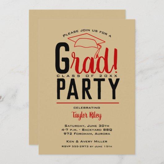 Scarlet Gold Black Graduation Party Invitations