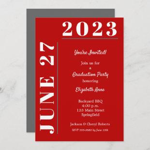 Scarlet Gray White Graduation Party Invitation