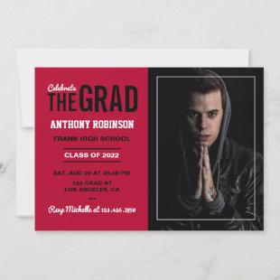 Scarlet Red and Black Graduation Party Photo Invitation
