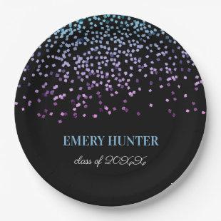 Scattered Glitter Blue and Purple Paper Plates