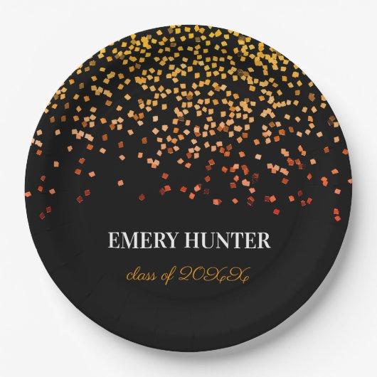 Scattered Glitter Gold and Orange Paper Plates