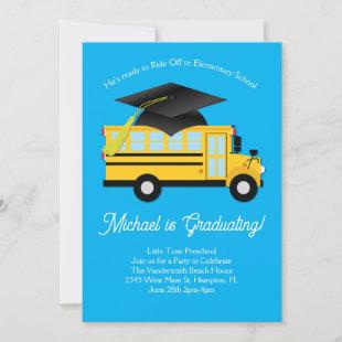 School Bus Preschool Graduation Party Elementary Invitation