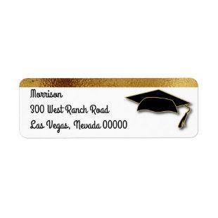 School Color Gold Graduation Cap Monogram  Label