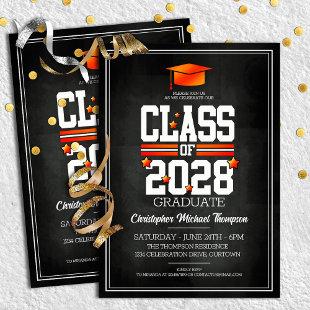 School Colors Black and Orange Graduation Party Invitation
