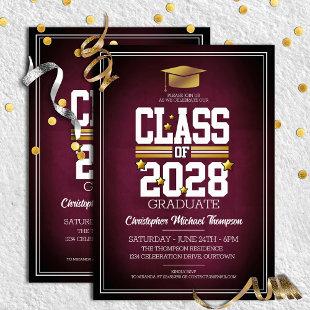 School Colors Burgundy and Gold Graduation Party  Invitation