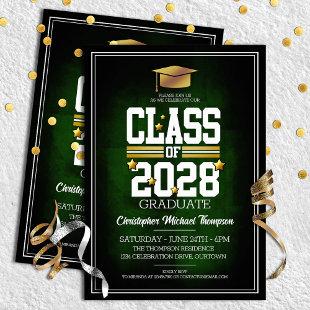 School Colors Green and Gold Graduation Party Invitation