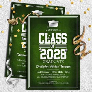 School Colors Green | Silver Graduation Party  Invitation