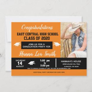 School Colors, Orange Black High School Graduation Announcement