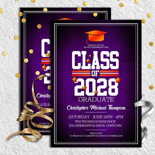 School Colors Purple and Orange Graduation Party Invitation
