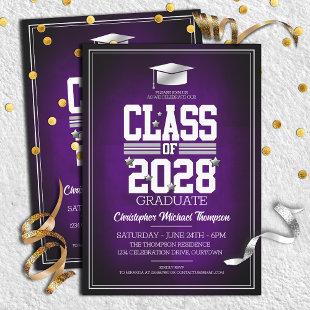 School Colors Purple|Silver Graduation Party Invitation