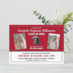 School Colors Red and White Graduation Party Invitation