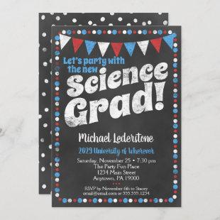 Science Graduation Party Invitation Red Blue
