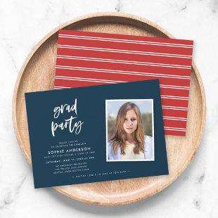 Script Blue and Red Photo Graduation Party Invitation