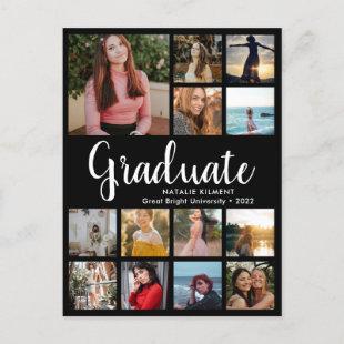 Script Graduate 13 Photo Collage Black Graduation Announcement Postcard