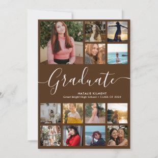 Script Graduate 13 Photo Collage Brown Graduation Announcement