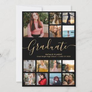 Script Graduate 14 Photo Collage Black Graduation Announcement