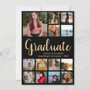 Script Graduate 14 Photo Collage Black Graduation Announcement