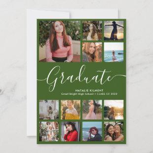 Script Graduate 14 Photo Collage Green Graduation Invitation