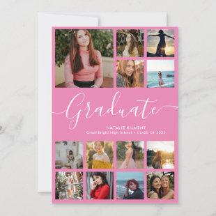 Script Graduate 14 Photo Collage Pink Graduation Invitation