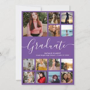 Script Graduate 14 Photo Collage Purple Graduation Invitation