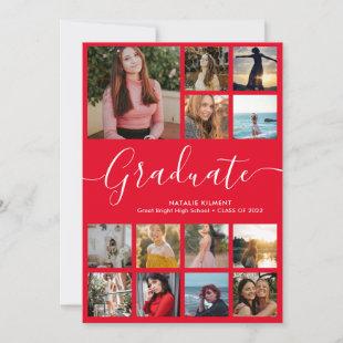 Script Graduate 14 Photo Collage Red Graduation Invitation