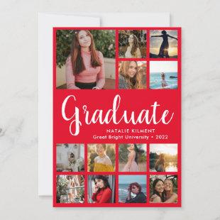 Script Graduate 14 Photo Collage Red Graduation Invitation