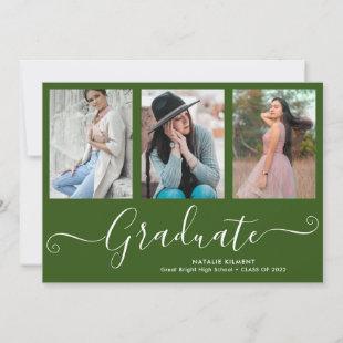 Script Graduate 4 Photo Collage Green Graduation Invitation