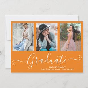 Script Graduate 4 Photo Collage Orange Graduation Announcement
