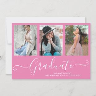 Script Graduate 4 Photo Collage Pink Graduation Invitation