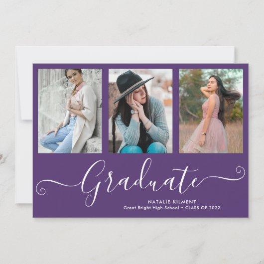 Script Graduate 4 Photo Collage Purple Graduation Invitation