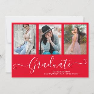 Script Graduate 4 Photo Collage Red Graduation Invitation