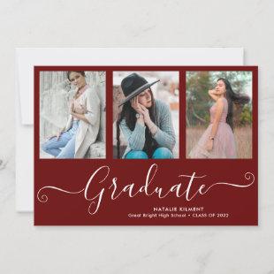 Script Graduate 4 Photo Collage Red Graduation Invitation