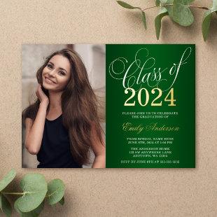 Script Green 2024 Photo Graduation Party Gold Foil Invitation