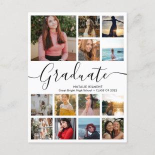 Script Modern Graduate 13 Photo Collage Graduation Announcement Postcard