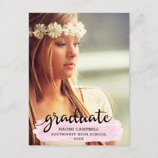 Script Pink Stroke 2022 Graduate Photo Graduation Announcement Postcard