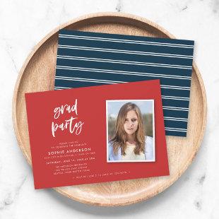 Script Red and Blue Photo Graduation Party Invitation