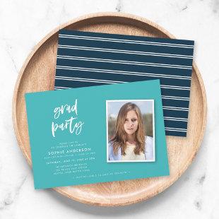 Script Turquoise and Blue Photo Graduation Party Invitation