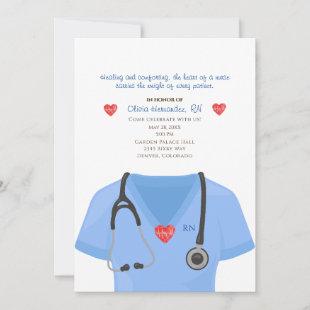 Scrubs, Stethoscope and Heart Nursing Invitation