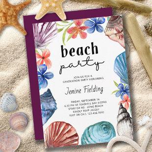 Seashell Tropical Flower Graduation Beach Party Invitation