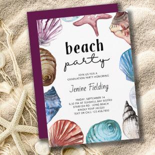 Seashell Watercolor Graduation Beach Party Invitation