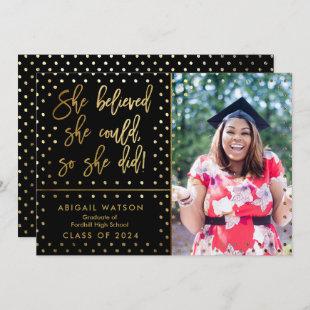 She believed she could Gold Photo Graduation Card